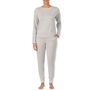 RALPH LAUREN Pajama Set Polka Dot Print Jersey Knit Top & Jogger Jammies